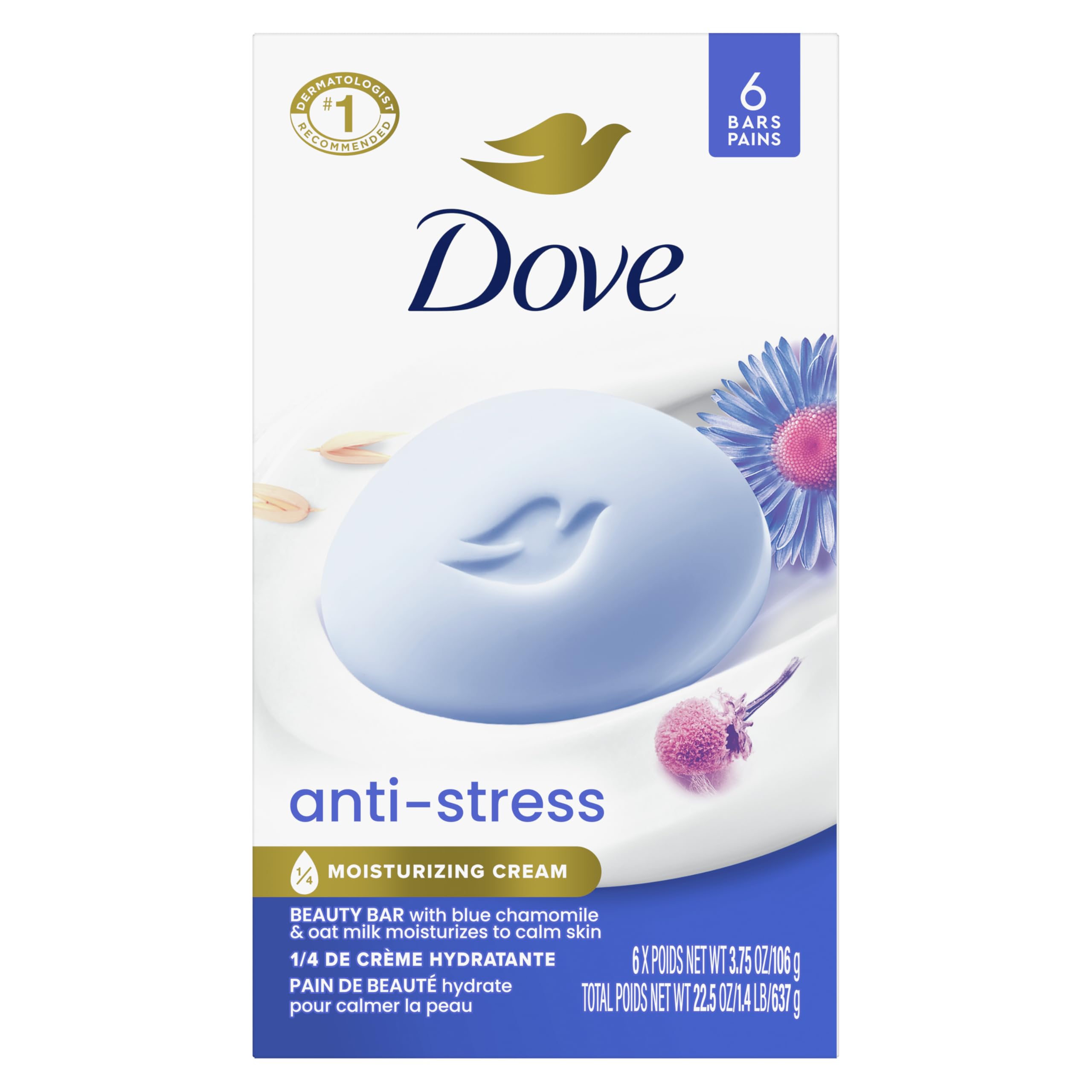 Photo 1 of "Dove Anti-Stress Blue Chamomile And Oat Milk Moisturizes to Calm Skin Soap 106g Pack Of 6