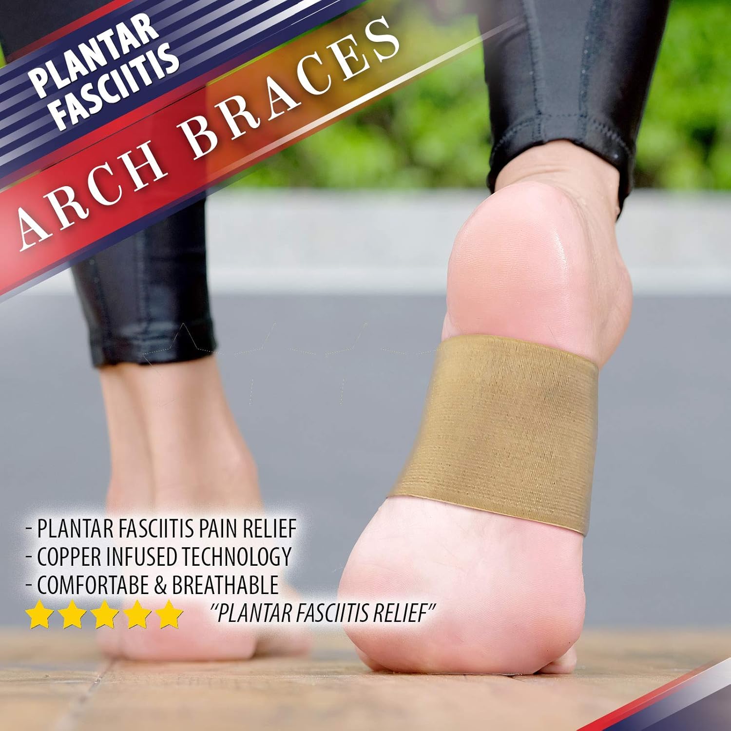 Plantar Fasciitis Brace Arch Supports - Arch Brace for Foot & Heel Pain Relief. Compression Sleeves Help Sore Heels, Bone Spurs, Flat Feet or High Arches Copper Infused Bands Plantar Fasciitis (Beige): Health & Personal Care