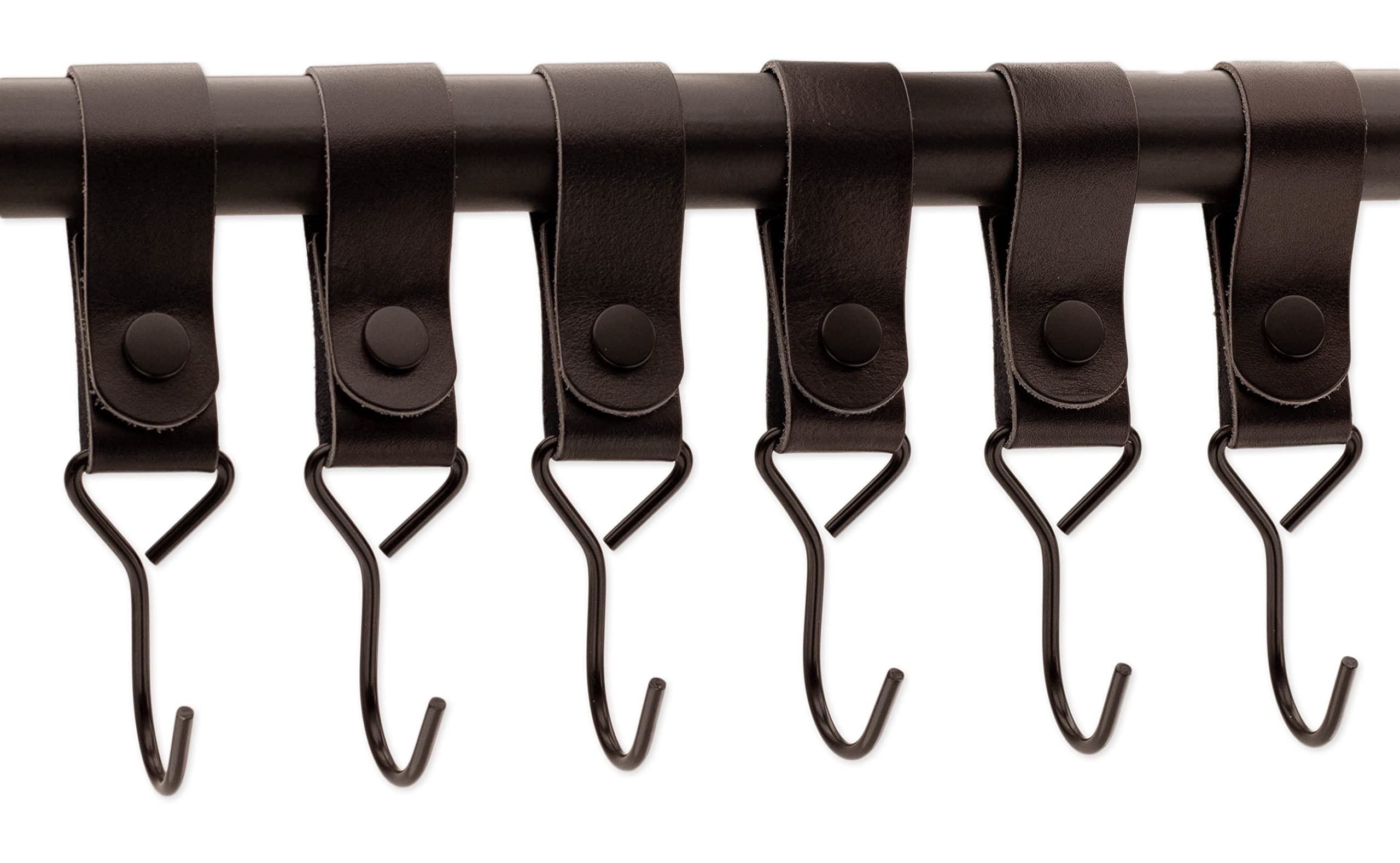 Brute Strength Multifunctional Hooks with Leather Loop - Black - 6 x Coat / Camping Hooks