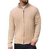 Les umes Men's Cardigan Sweaters Full Zip Stand Collar Cable Knitted Sweater Cotton Long Sleeve Zipper Cardigans
