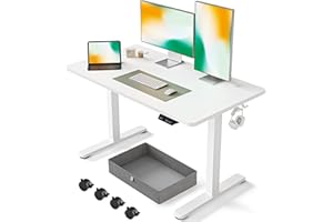 FEZIBO 48 x 24 Inches Standing Desk with Drawer, Adjustable Height Electric Stand up Desk with Storage, Sit Stand Home Office Desk, Ergonomic Computer Desk, White