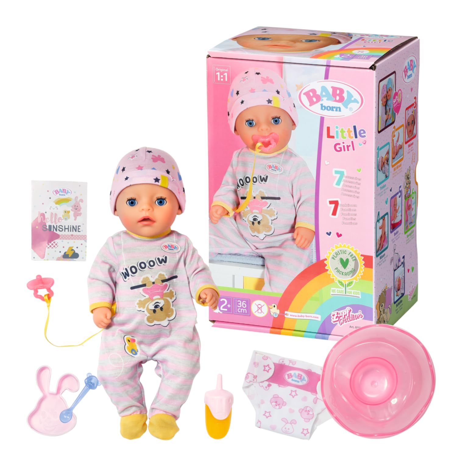 BABY born , doll, BABY born Soft Touch Little Girl 36 cm baby doll with 7 lifelike functions without battery, included BABY born Accessories, 831960, Zapf Creation