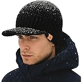 TOP-EX DryKnit™ 50% Merino Wool Waterproof Winter Beanie Hat with Brim Fleece Lined Knit Cap for Cold Weather & Large Head