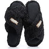 GOEWY Women's Open Toe Slippers with Memory Foam -Fuzzy Soft Indoor Outdoor Cross Band House Slides, Non-Slip Cozy Sandals Gifts for Women, Mom, Ladies, Bridesmaid