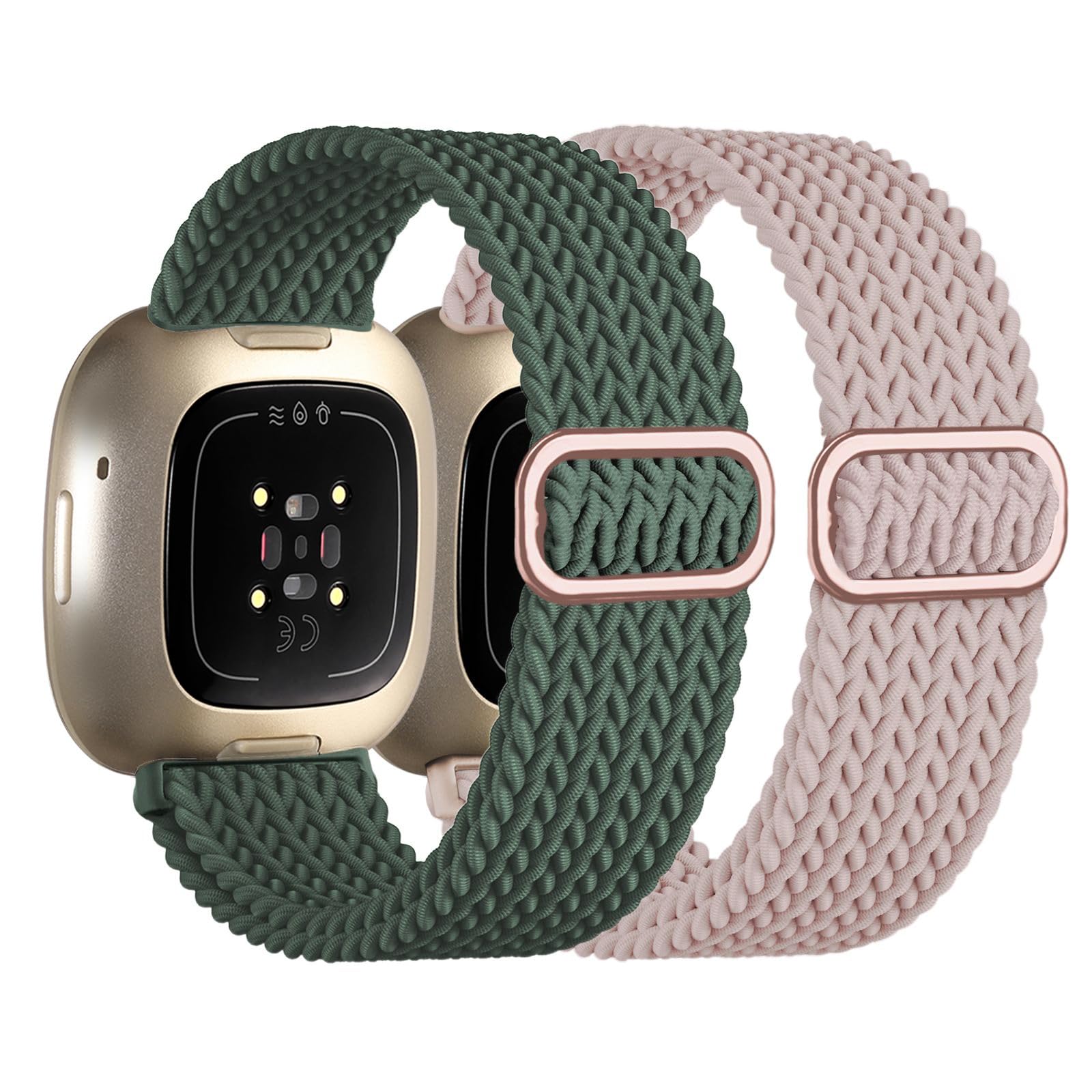 Zythtic 2 Pack Braided Straps Compatible with Fitbit Versa 4 Strap/Fitbit Versa 3 Strap/Fitbit Sense/Sense 2 Strap for Women Men, Elastic Nylon Straps for Versa 3 /Versa 4 /Sense/Sense 2, Color C