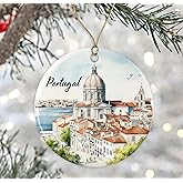 Portugal Watercolor Christmas Ornament - Gift for Lovers, Honeymoon Keepsake, Travel Souvenir, Housewarming Present - Ceramic Xmas Ornament Printed on Both Sides