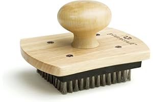 PIZZACRAFT 4" x 5" Hardwood Handled Pizza Stone Scrubber Brush with Stainless Steel Bristles - PC0206
