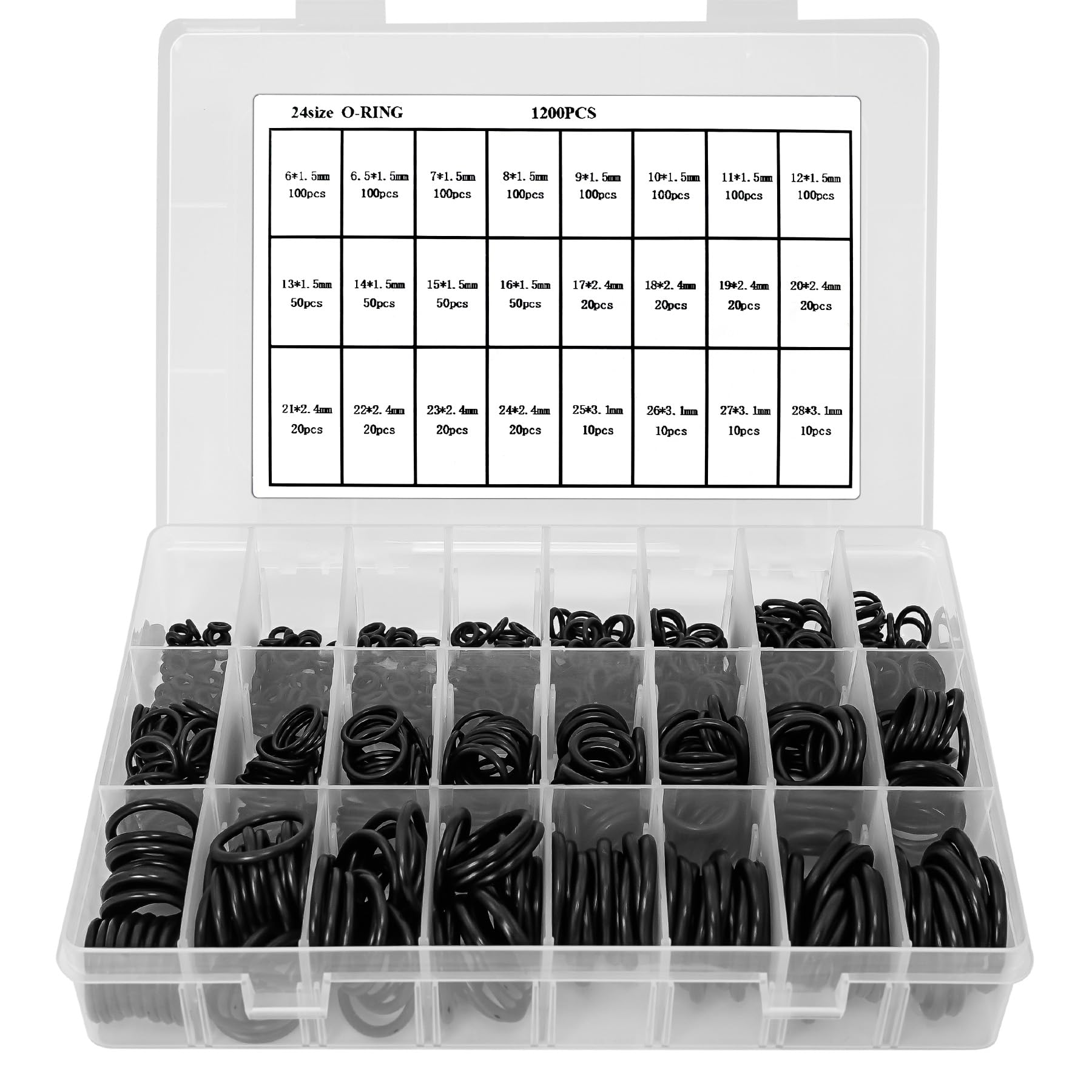1200PCS Rubber O Rings Assorted Kit, 24 Sizes O-Ring Gaskets for DIY & Plumbing Repairs, Rubber Sealing Gasket Sets for Tap Washers, Auto Repair, Seal Rings, Black