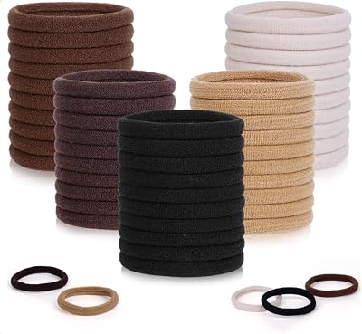ZHIYE 50 Pcs Thick Seamless Hair Ties No Damage Soft Ponytail Holders Bobbles