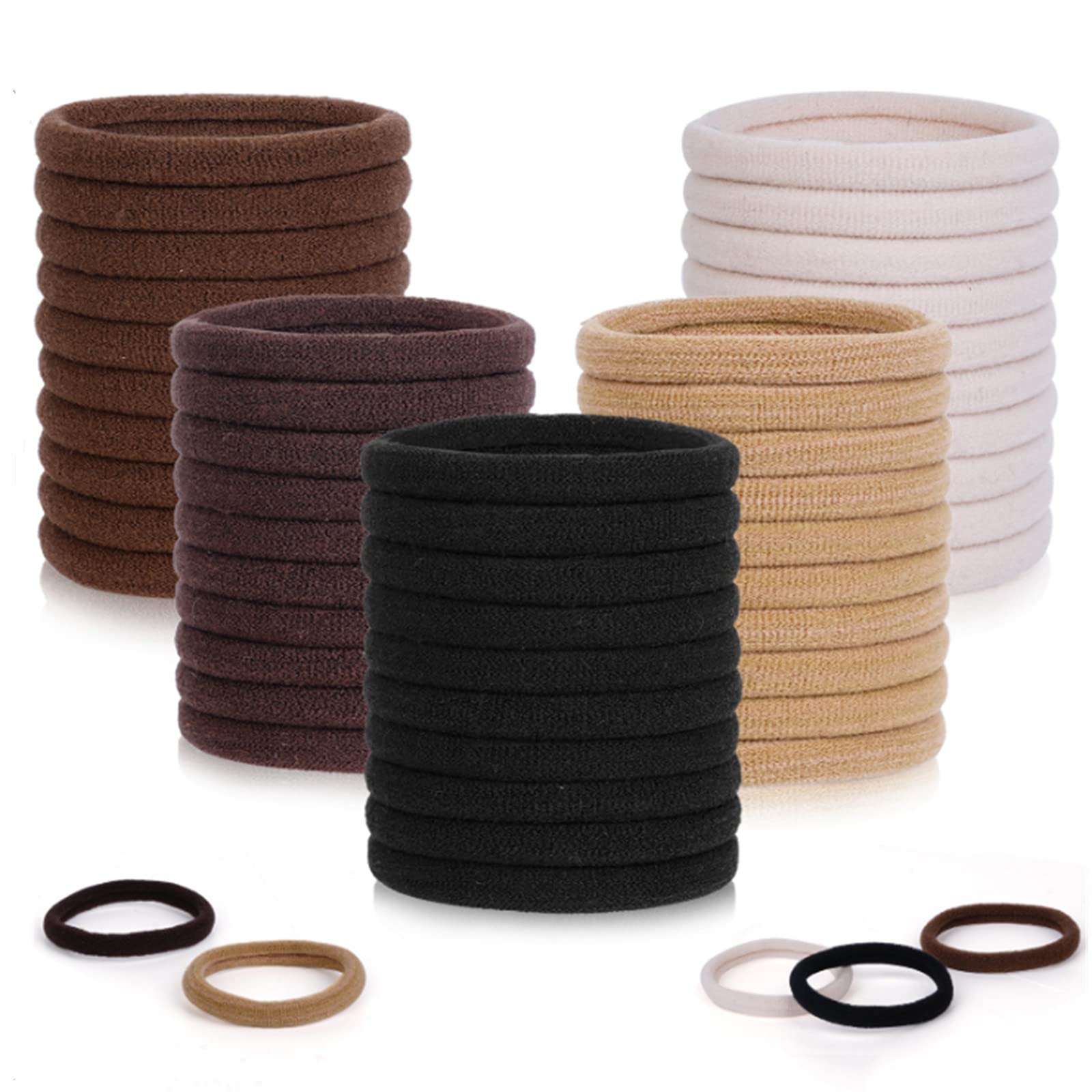 Photo 1 of Pimoys 100 Pcs Elastic Hair Ties, Thick Seamless Hair Bands No Damage Soft Ponytail Holders Hair Accessories for Girls Women, Neutral
