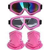 immoono 2Pcs Motorcycle Goggles with 2Pcs Neck Gaiters, Dirt Bike ATV Motocross Riding Racing Ski Goggle Safety Glasses