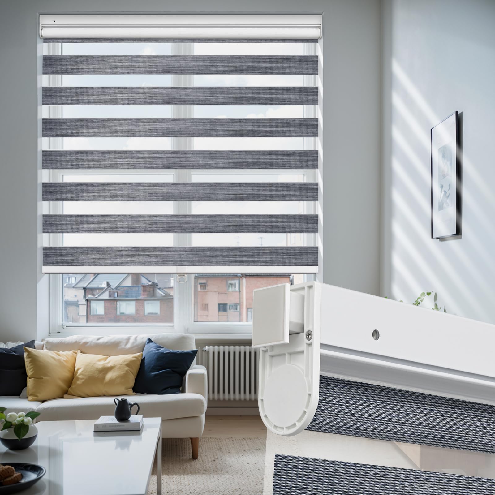 Moonice No Drill No Tools Cordless Zebra Blinds for