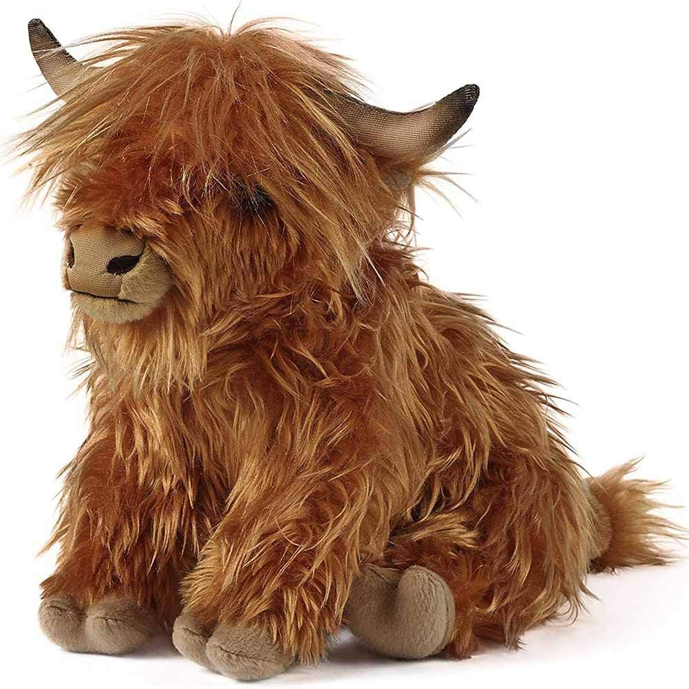 WARMAM Highland Cow Soft Toy with Sound, Large Highland Cow Aurora, Flopsie, Highland, Soft, Cuddly Cow Toy, Brown Soft Toy for Kids And Adults (30Cm/35Cm),35cm