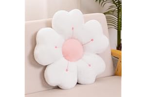 ZCNYCLAM Flower Shaped Pillow, Cute Decorative Throw Pillow with Soft Artificial Rabbit Fur for Couch Bed Chair Floor, Flower Pillows Seating Cushions with Room Décor for Bedroom Living Room (19.6" White)