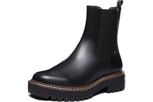 Athlefit Women's Chelsea Ankle Boots Platform Slip On Chunky Heel Lug Sole Leather Booties