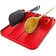 UHMER Silicone Utensil Rest and Spoon Holder, Heat Resistant Kitchen Spoon Rest for Multiple Utensils, Dishwasher Safe Drip Pad for Spatulas, Tongs, Ladles, and Spoons (Candy Red)