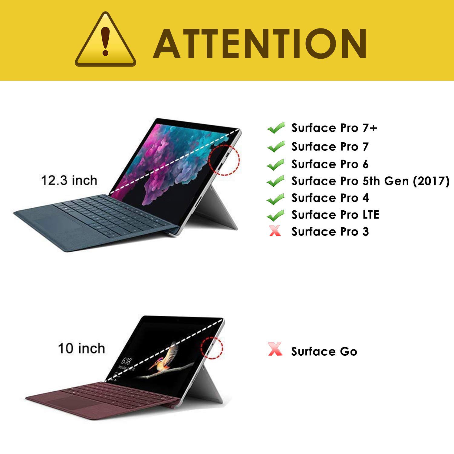 Moko Case Fit Microsoft Surface Pro 7 / Pro 6 / Pro 5 / Pro 2017 / Pro 4 / Pro LTE, All-in-One Protective Rugged Cover Case with Pen Holder, Hand Strap, Compatible with Type Cover Keyboard - Black