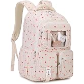 PIG PIG GIRL Corduroy Backpack Kids Backpack for Girls School Bags for Middle School Students Book Bag for Elementary Primary Kawaii Ita Backpack, Beige Strawberry
