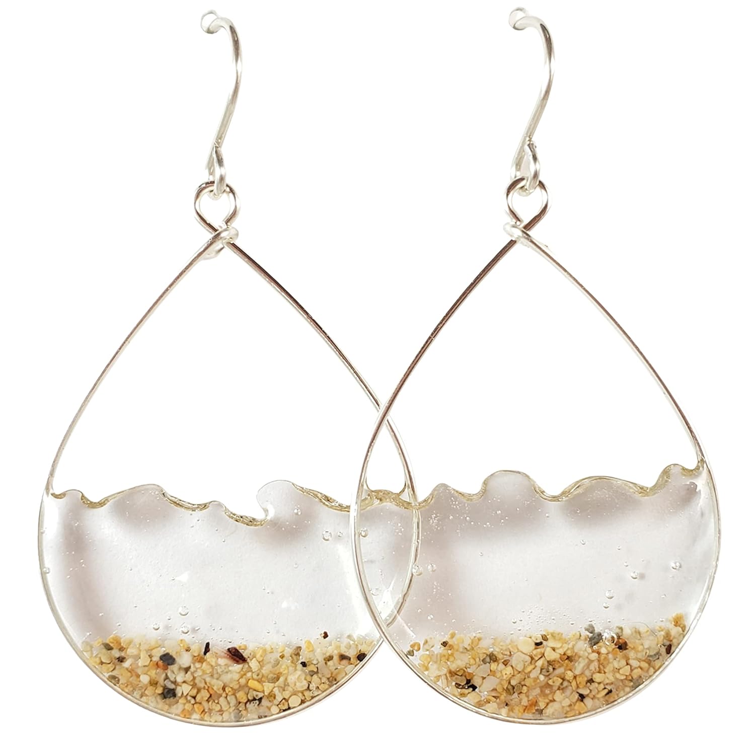 Clear water and sand sterling silver earrings