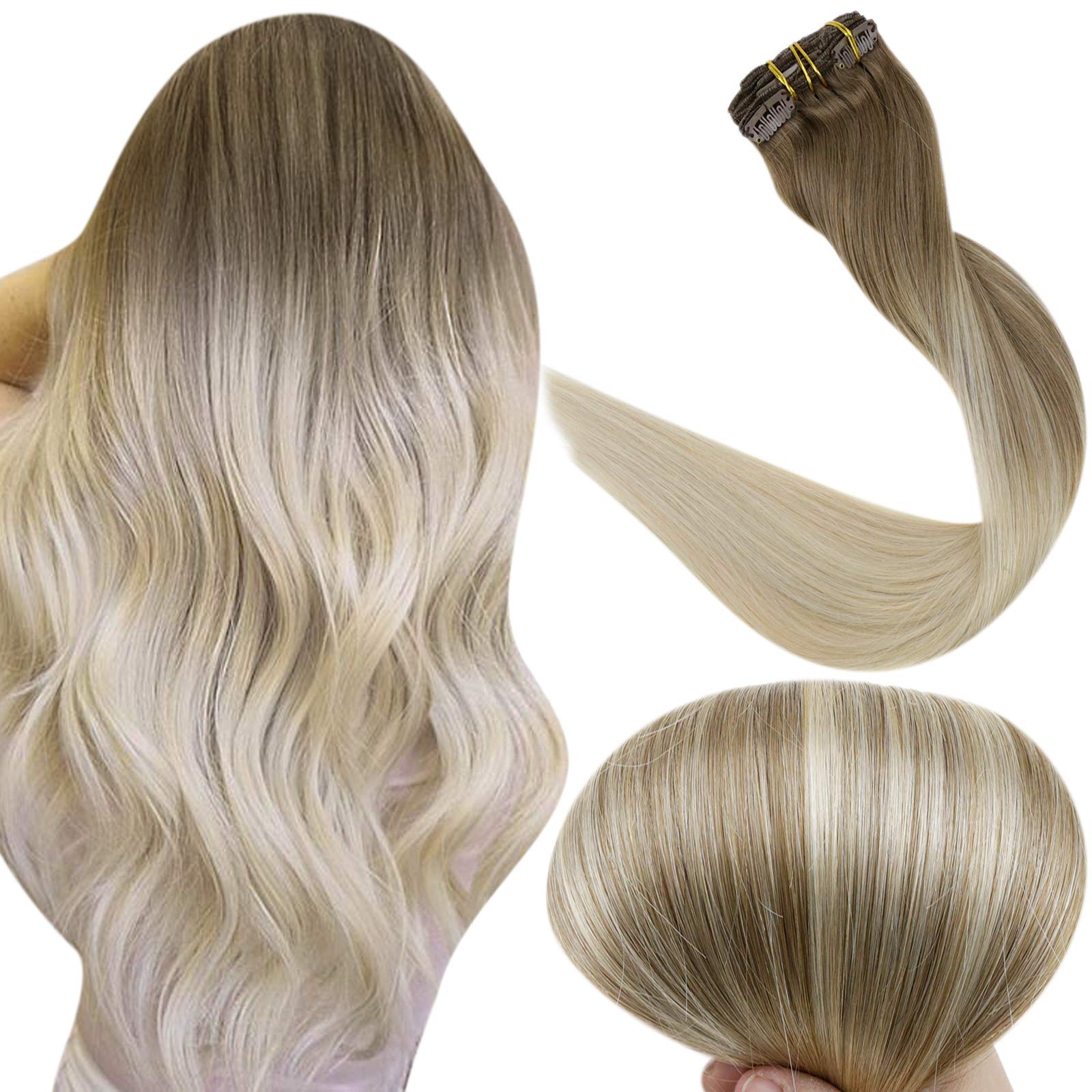 Fshine 14 Inch Clip In Balayage Remy Hair Extensions 100 Gram 10 Pcs Per Set 100 Percent Remy Human 