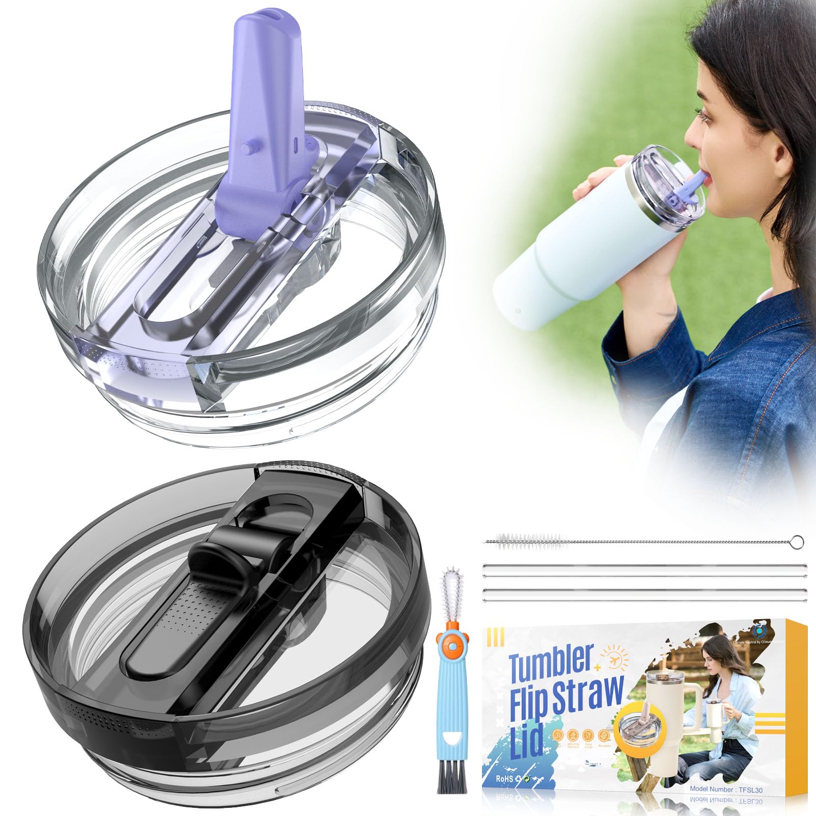 Photo 1 of 2 Pack Detachable ProTour Lid with Stanley, for Stanley Lids 30 oz Leakproof, 30oz Flip Straw Lid for Stanley, for Stanley No Spill 30 oz Tumbler Lids, Cup Accessories for Stanley
