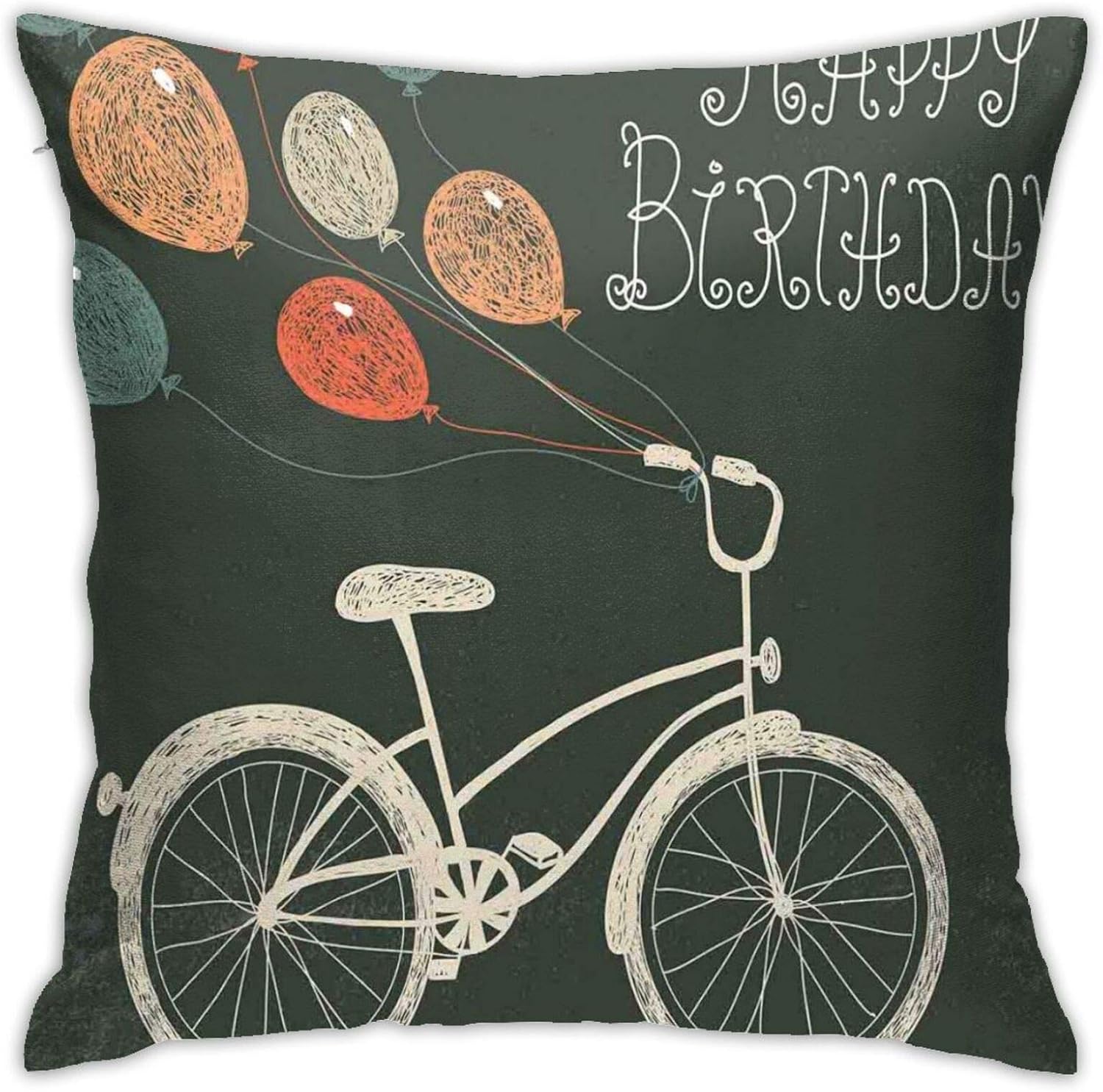 GULTMEE Modern Throw Pillow Covers,Retro Style Composition with Bike Ballons and Happy Birthday Quote Party Theme,Home Decor Pillow Covers 18×18 Inch