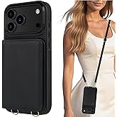 LOHASIC for iPhone 17 Pro Max Case Wallet with Detachable Crossbody Strap & Wrist Lanyard, RFID Blocking, 4 Card Slots 2 Cash Pockets, Vegan Leather Case with Card Holder for Women Girls, Black