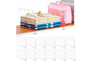 SuoXing 12 Pack Clear Acrylic Shelf Dividers for Closet Organization,9.3" Vertical Purse Organizer for Wood Closet Separator Perfect for Sweater, Shirts, Handbags,Bookshelf in Bedroom Closet Dividers