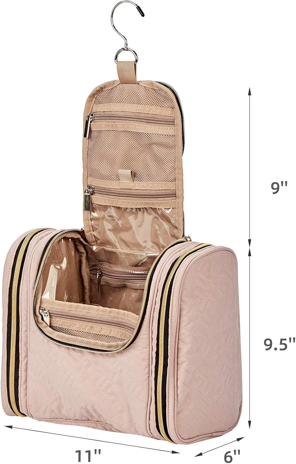 NISHEL Hanging Travel Toiletry Bag Organizer, Water Resistant Shower Dopp Kit, Makeup Cosmetic Case for Bathroom, Pink