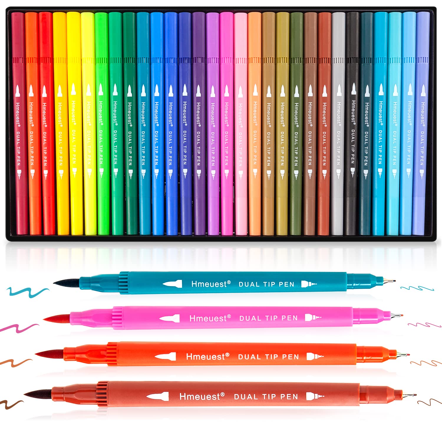 Hmeuest Colouring Pens for Adults, 30 Dual Tip Brush Markers for Artists, Fine Tip Coloured Markers, Art Pens for Adults, Coloring Books Drawing Sketching
