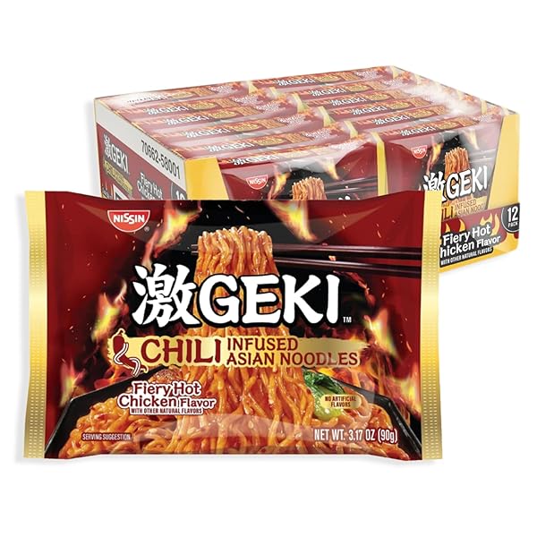 NISSIN GEKI CHILI INFUSED ASIAN NOODLES, FIERY HOT...