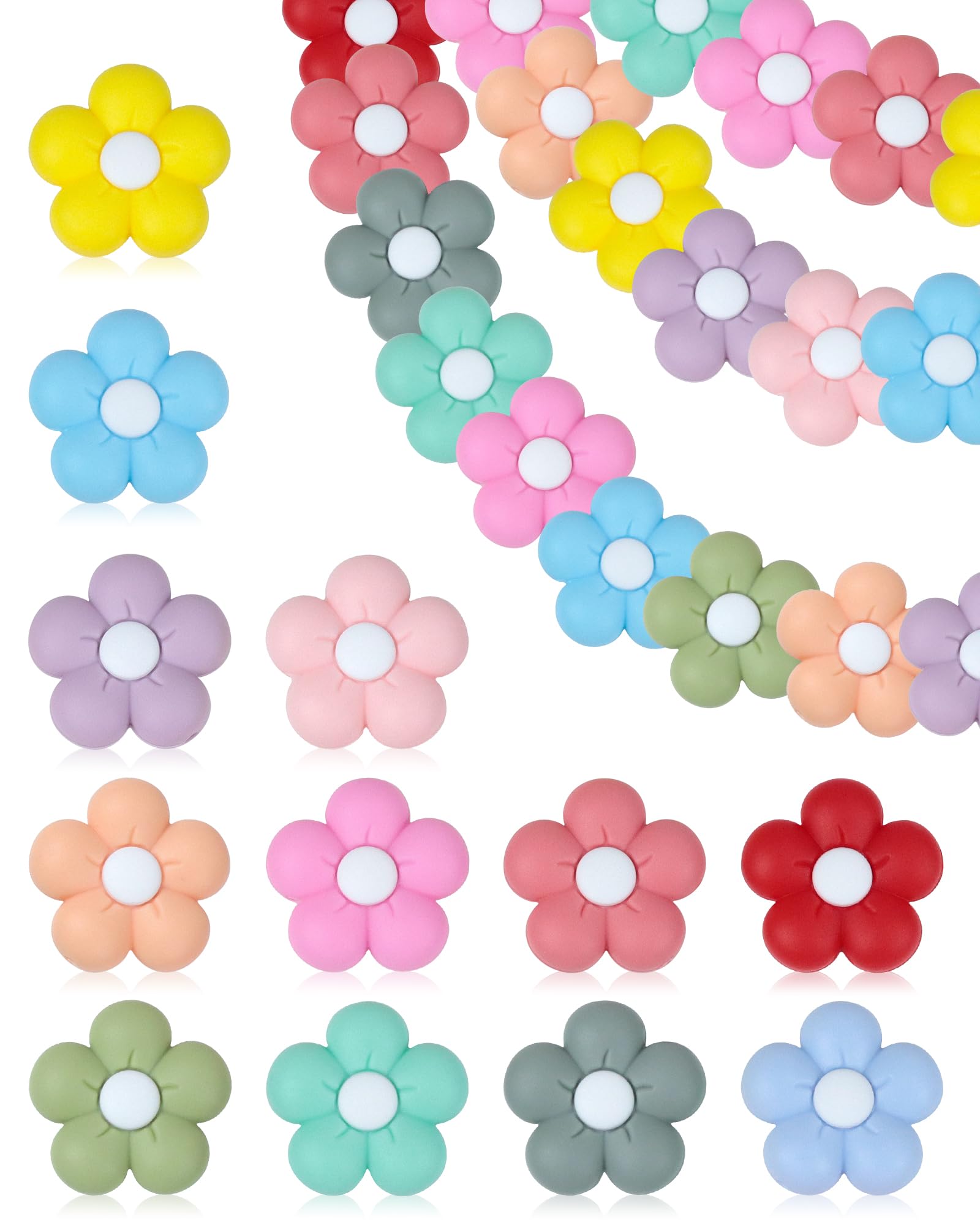Photo 1 of 24PCS FIVEIZERO Silicone Focal Beads,Flower and Cute Charms for DIY Keychains, Pens, Bracelets, Necklaces, Lanyards, Beaded Pens, and Crafting Supplies,Ideal for Keychain Making and Creative Designs