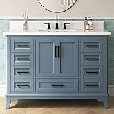 DELUXE LIVING 48 Inch Bathroom Vanity with Sink, Modern Steel Blue Bathroom Vanities with Soft Closing Doors & Dovetail Drawe