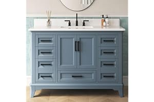 DELUXE LIVING 48 Inch Bathroom Vanity with Sink, Modern Steel Blue Bathroom Cabinet with Soft Closing Doors & Dovetail Drawers, Quartz Countertop, No Assembly Required