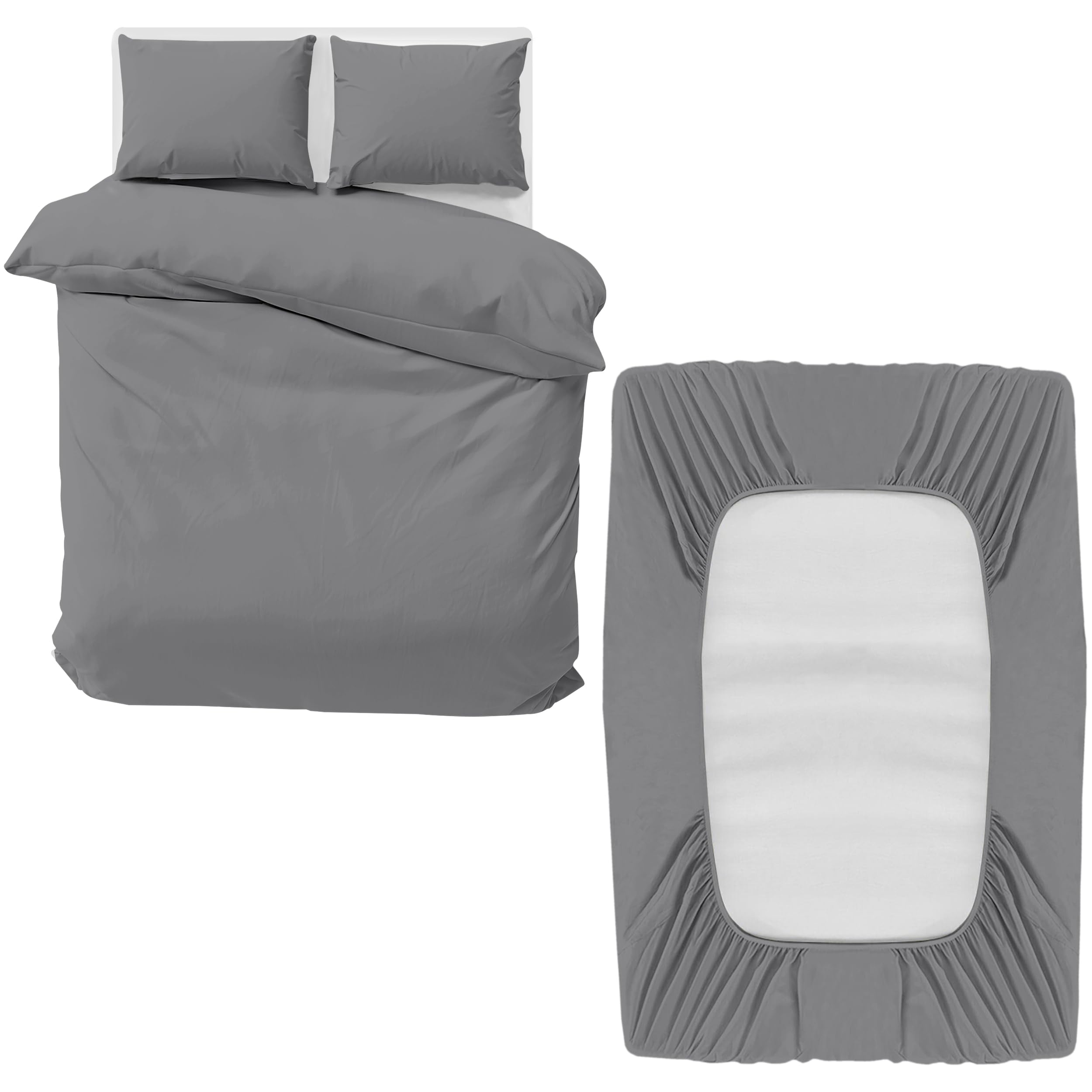 MOONLIGHT20015 Super King Bedding Set 4 Piece Duvet Cover Fitted Sheet with Pillow cases Soft Brushed Microfiber Duvet Cover sets Grey