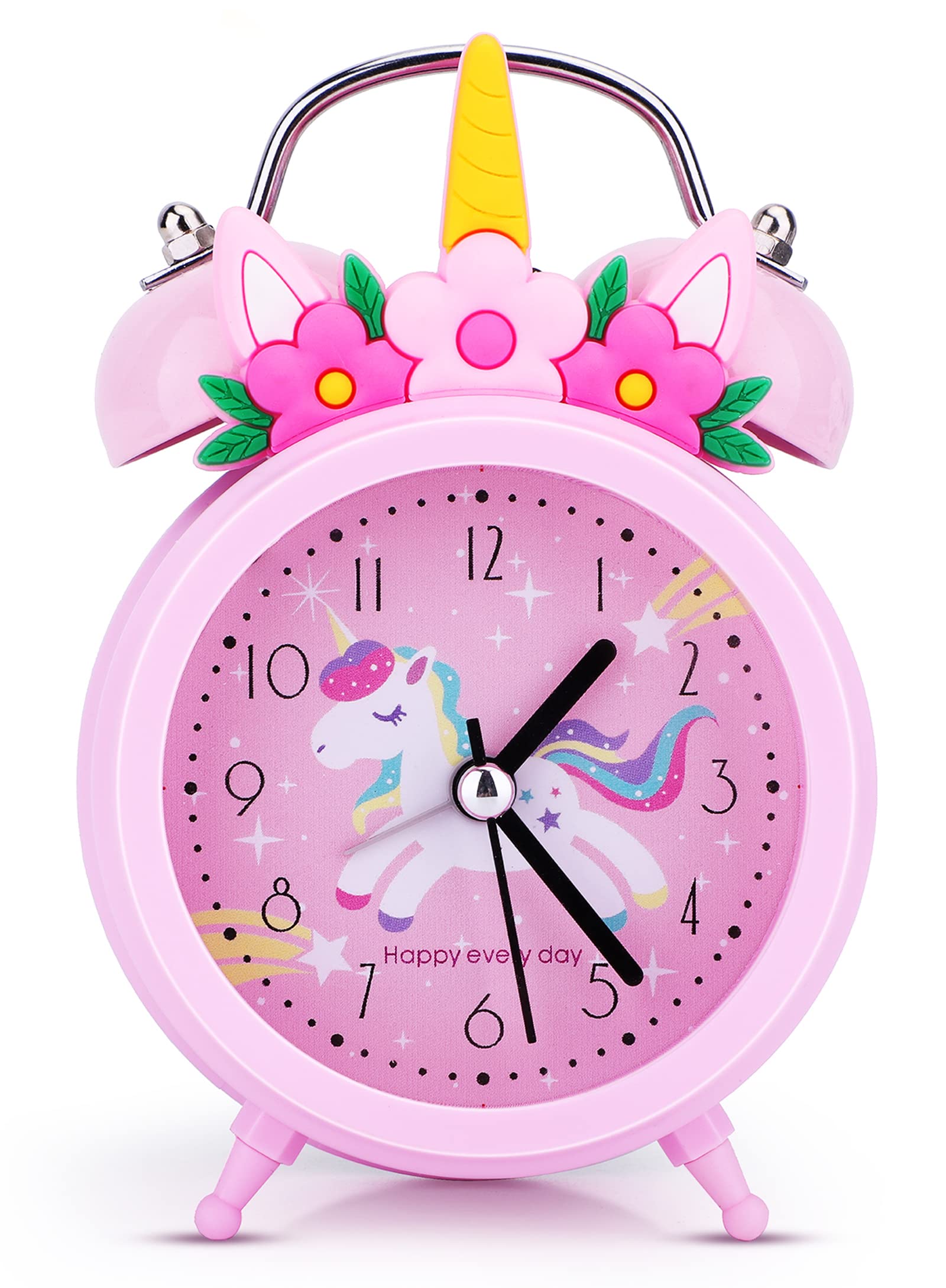 TCJJ Unico1rn Alarm Clocks Girl, Non-Ticking Kids Alarm Clock Girl,Silent Bedside Pink Alarm Clock, Loud Double Bell Clock With Backlight,Suitable For School Gift — image 1