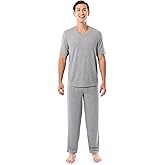 Fruit of the Loom mens 360 Stretch Short Sleeve V-neck Top and Pant Sleep Pajama Set