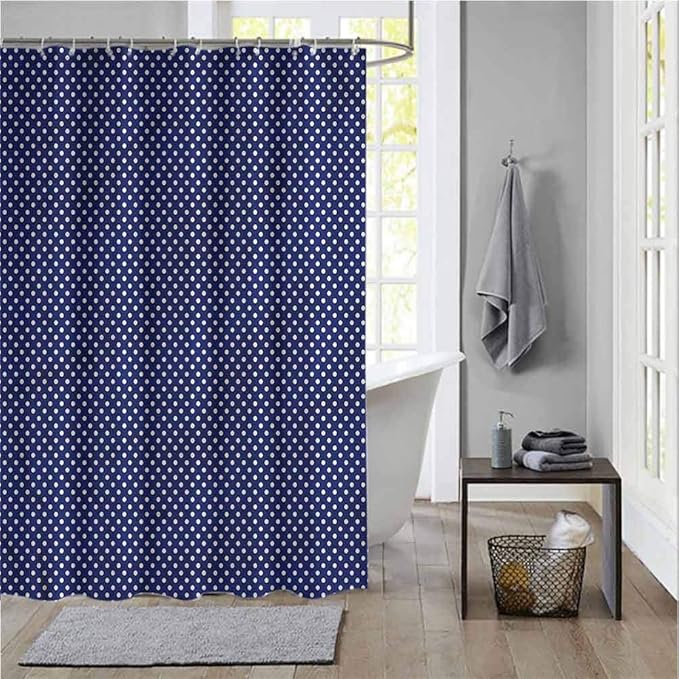 ScottDecor Navy Blue Bathroom Curtains Rings Nautical Polka
