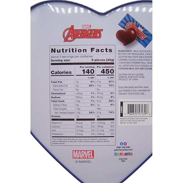 AVENGERS COLLECTIBLE TIN, INDIVIDUALLY WRAPPED CARAMEL FILLED CHOCOLATE WITH REUSABLE CONTAINER, EASTER BASKET STUFFER 3.38 OUNCES