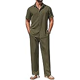 COOFANDY Mens 2 Piece Outfits Casual Summer Beach Textured Button Down Shirt Loose Pants Set