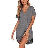 Ekouaer Women V Neck Button Down Nightgown