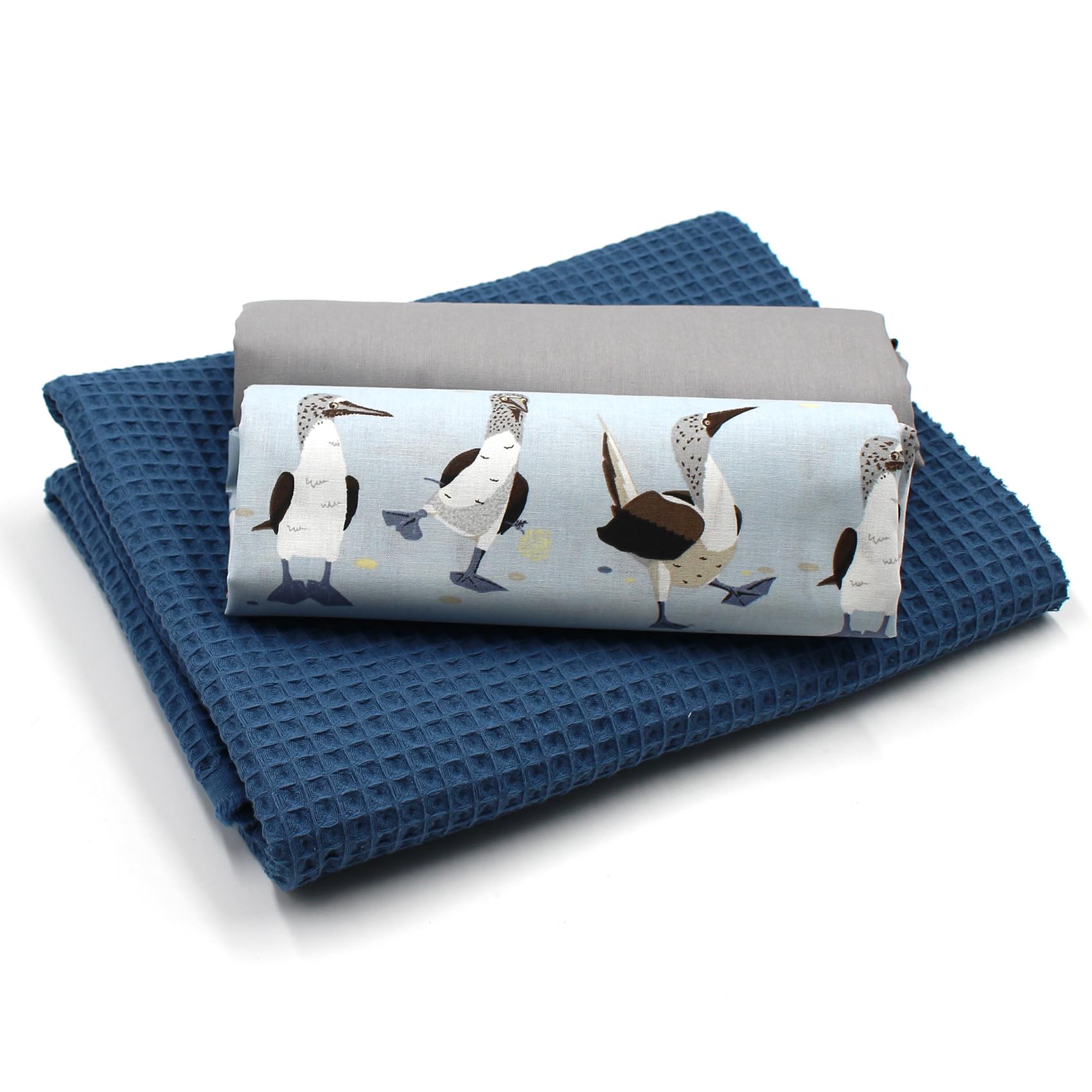 VmG-Store Waffle Pique + Cotton Fabric Set, Colour-Coordinated Waffle Fabric, 100% Cotton Fabric, Tex Standard 100 (Seagulls Set49)