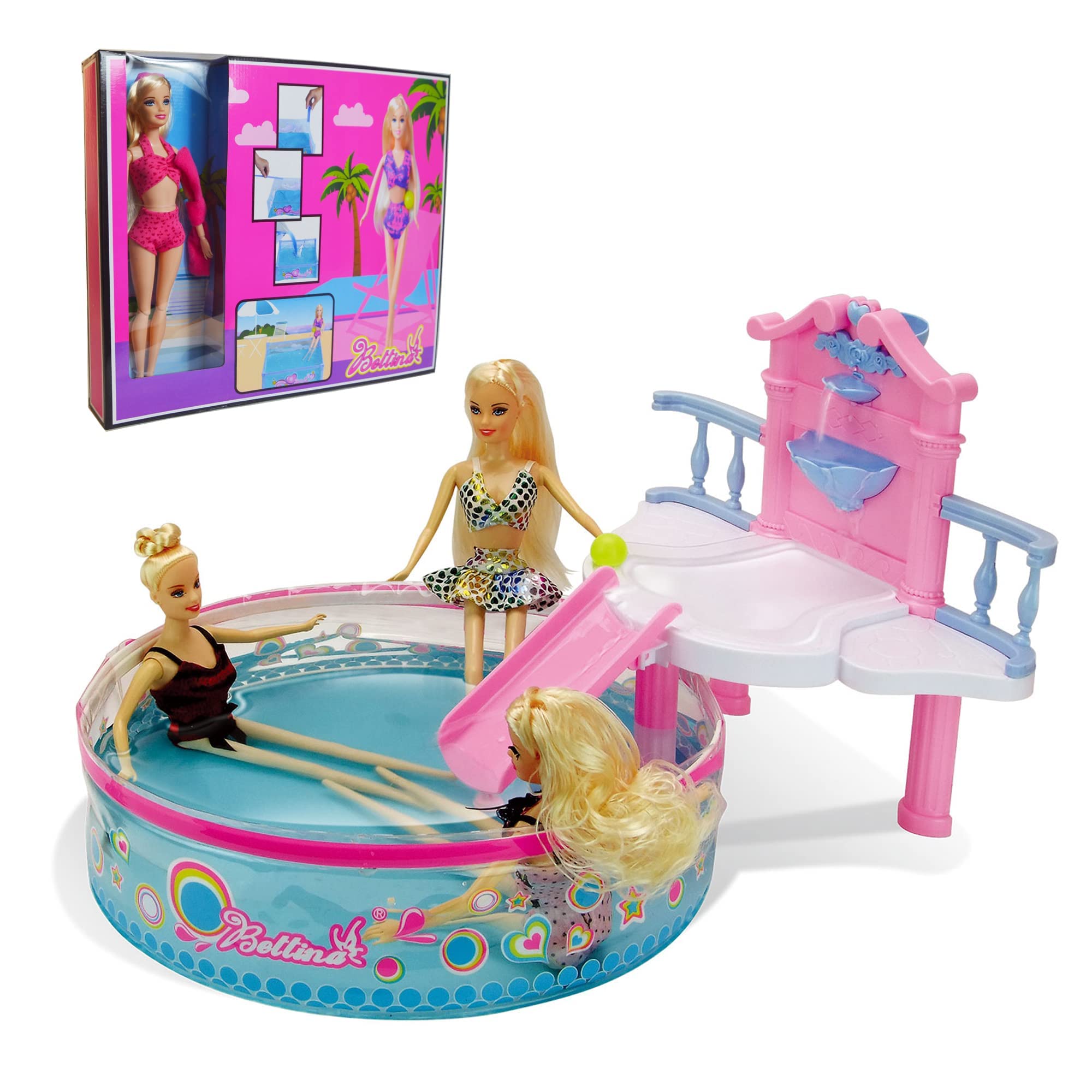 Beach Doll Glam Pool Playset with Slide, Toys for Pool, Bath or Lake ...