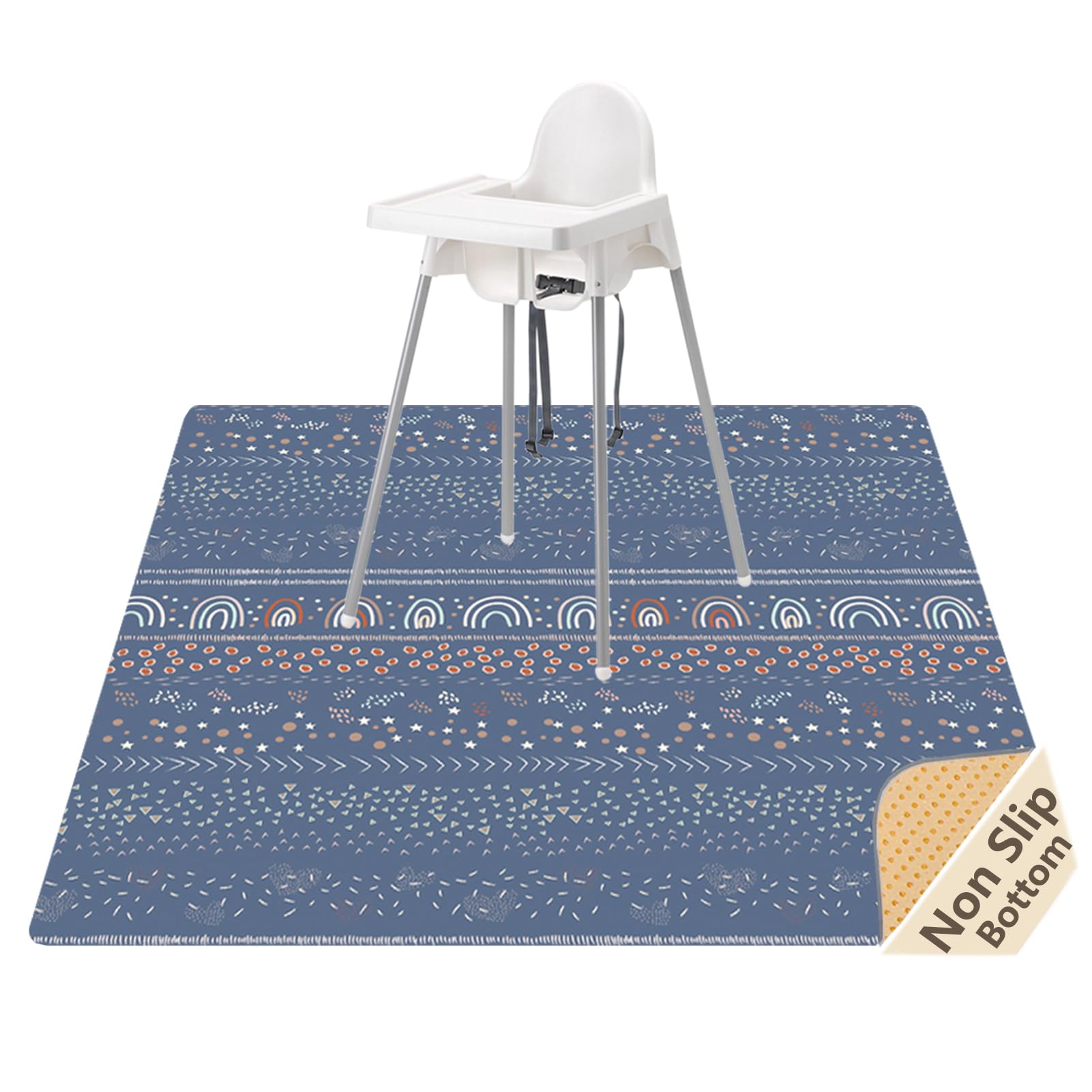 Splat Mat for Under High Chair/Arts/Crafts, WOMUMON 51" Waterproof Spill Mat Washable Non-slip Floor Protector Splash Mat, Messy Mat and Table Cloth (Rainbow, 130x130cm) — image 1