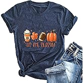 Yimoya Thanksgiving T Shirt for Women Halloween Pumpkin Tees Happy Fall Graphic Tees