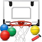 Mini Indoor Basketball Hoop Over The Door, Basketball Hoop Set for Home Dorms Wall Mounted Garage with 4 Balls and Pump, Gifts for Teen Boys Girls 6 7 8 9 10 11 12 Year Old