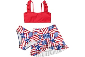 ALISISTER Girls Swimsuit 3 Piece Bathing Suits for 5-12 Years Hawaiian Bikini Set with Cover Ups Skirt