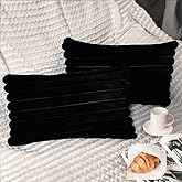 2 Pack 12x20 Pillow Cover Velvet Pillow Covers, Faux Fur Oblong Throw Pillow Covers for Living Room Decorations Throw Pillow Case, Throw Pillow Cover Cushion Cover for Home Sofa Bedroom Car, Black