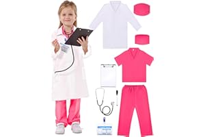 Popsunny Doctor Costume for Kids, Toddler Medical Dress up Clothes with Real Stethoscope, Pretend Play Gift for Boys Girls