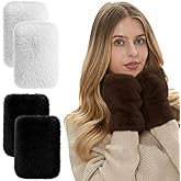 Skicuff Women Fingerless Faux Fur Gloves Plush Furry Mittens Soft Fluffy Winter Half Finger Arm Warmer Cold Weather